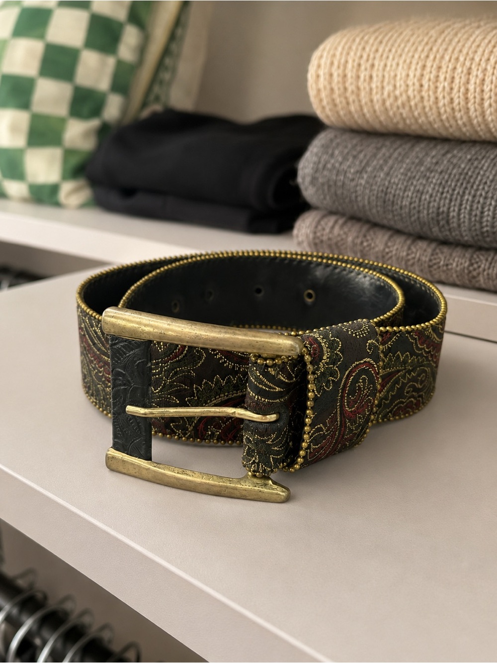 Carole Little Women’s Paisley Embroidered Belt in Brown and Red